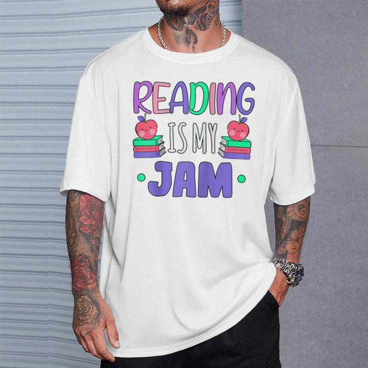 Back To School Book Reader Reading Is My Jam Bookworm Raglan Baseball Tee T-Shirt Gifts for Him