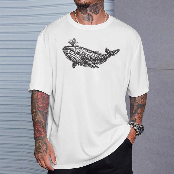Ballena Boceto Ballena Azul Océano In Mangas Camiseta unisex Regalos para él
