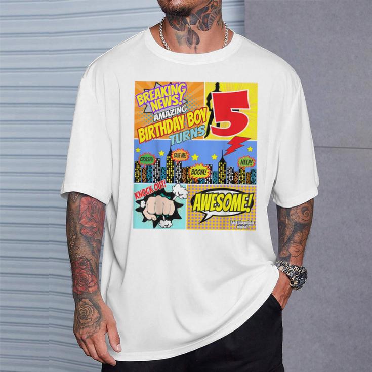 Birthday Boys Shirt Age 5 Superhero Comic Book Theme Party T-Shirt Gifts for Him