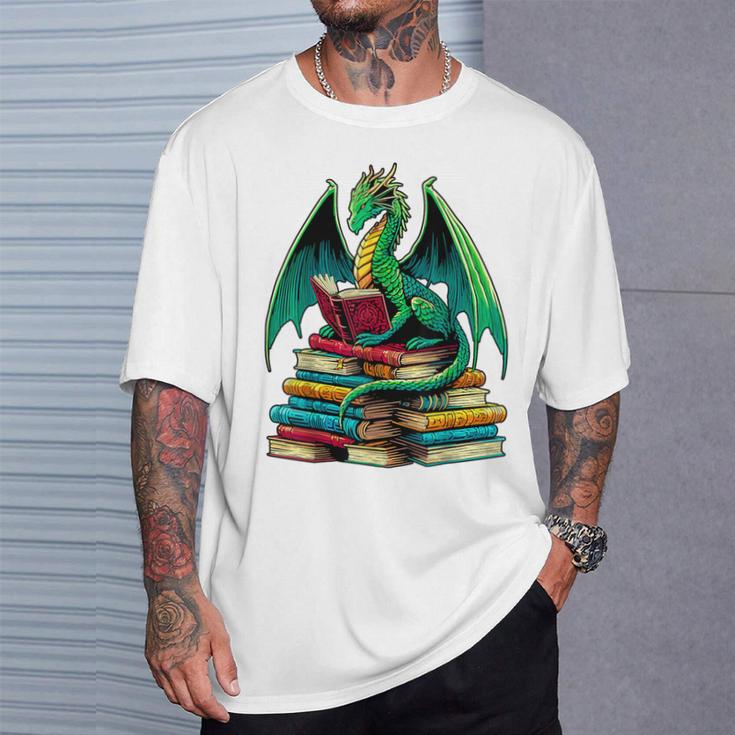 Book Dragon Reading Books T-Shirt Gifts for Him