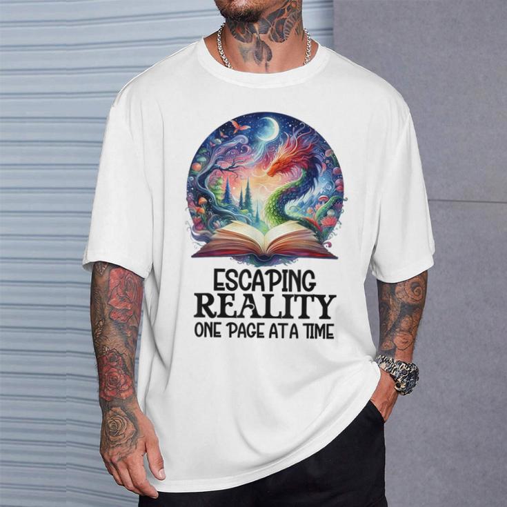 Book Dragon Reading Escaping Reality One Page Bookish Dragon T-Shirt Gifts for Him