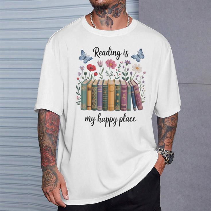 Book Lover Floral Reading Is My Happy Place T-Shirt Gifts for Him Book Lover Floral Reading Is My Happy Place T-Shirt Gifts for Him