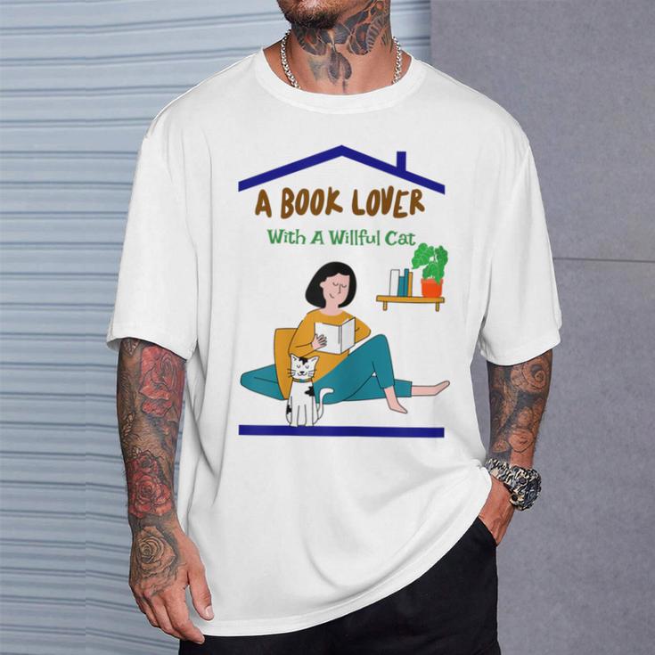 A Book Lover With A Willful Cat Women Kids T-Shirt Gifts for Him