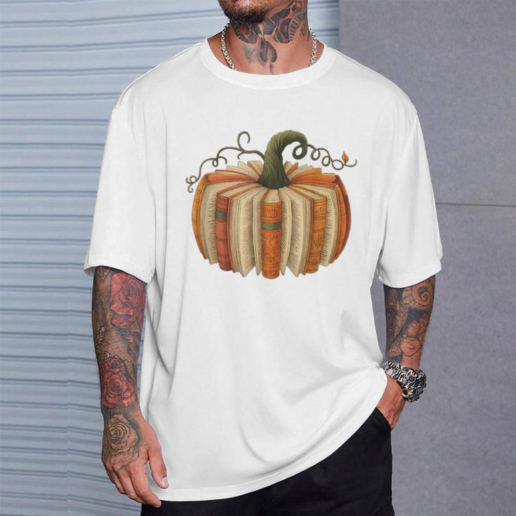 Book Pumpkin Autumn Halloween Literary Readers T-Shirt Gifts for Him
