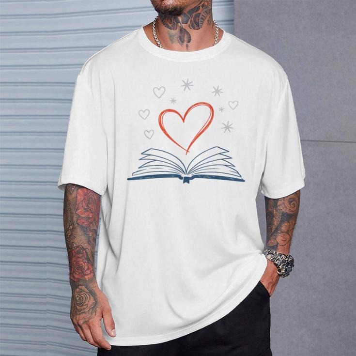 Book Reading Love Heart Library T-Shirt Gifts for Him