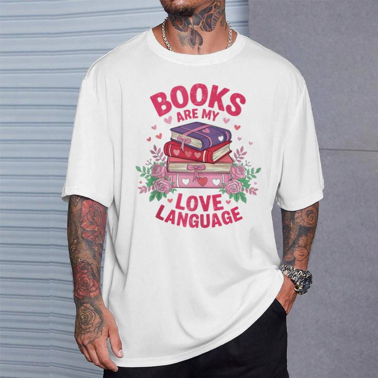 Books Are My Love Language Retro Bookish Pink Valentine T-Shirt Gifts for Him Books Are My Love Language Retro Bookish Pink Valentine T-Shirt Gifts for Him