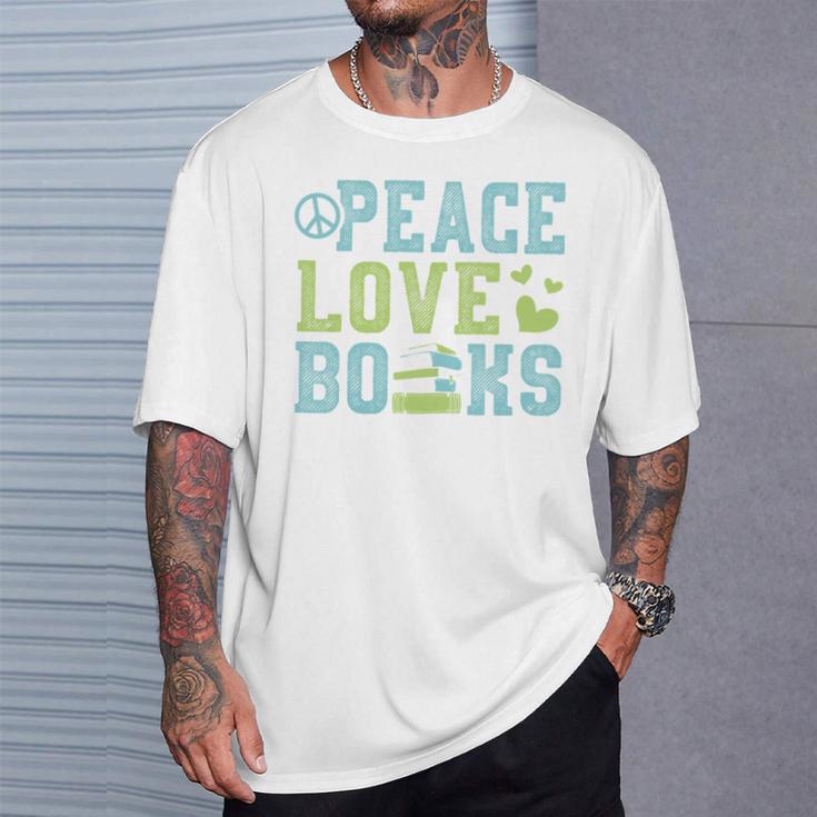 Books Peace Love Bookworm Book Nerd Book Lover Reading T-Shirt Gifts for Him