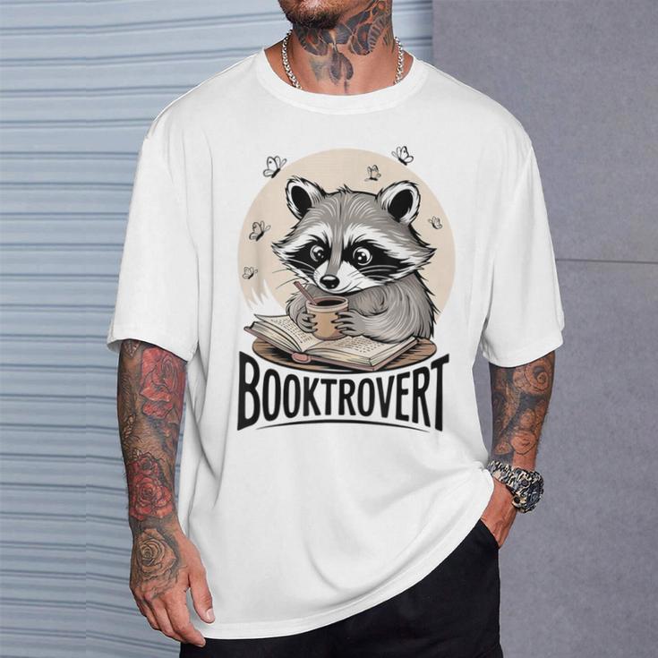Booktrovert Raccoon Reading And Coffee For Book Lover T-Shirt Gifts for Him