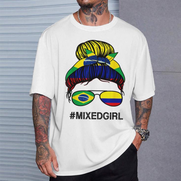 Brasil Colombia Bandera Brasil Colombiano Messy Bun Camiseta unisex Regalos para él