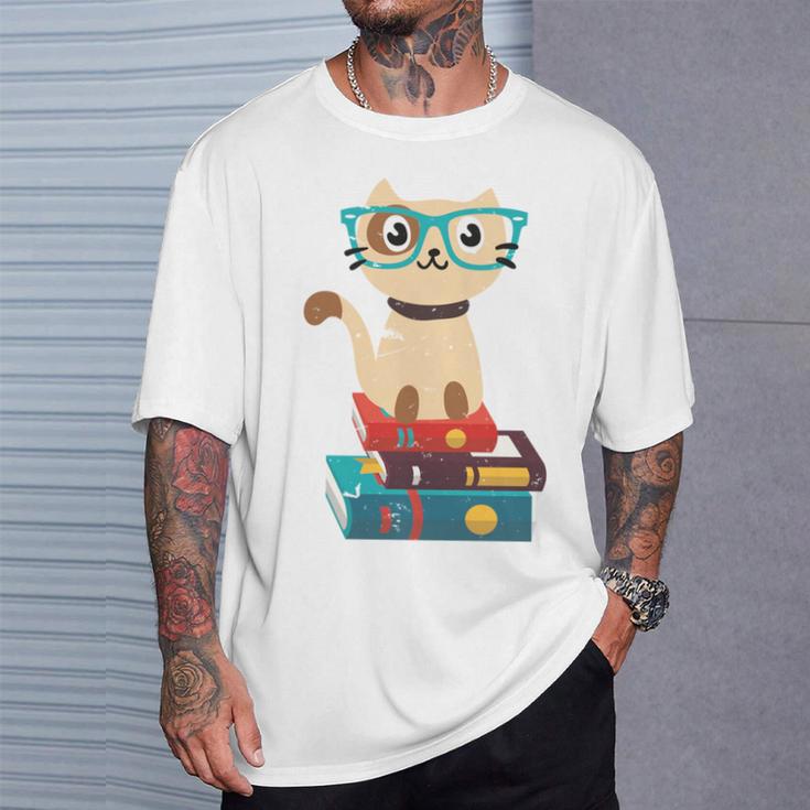 Cat Book Reader Nerd T-Shirt Gifts for Him