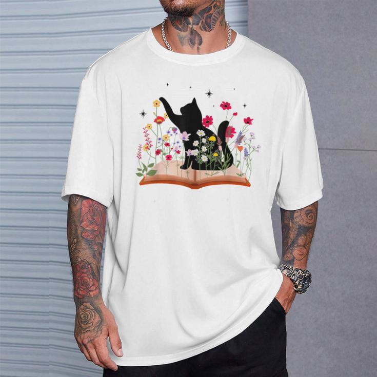 Cat Kitten Wildflower Book Pet Owner Librarian T-Shirt Gifts for Him