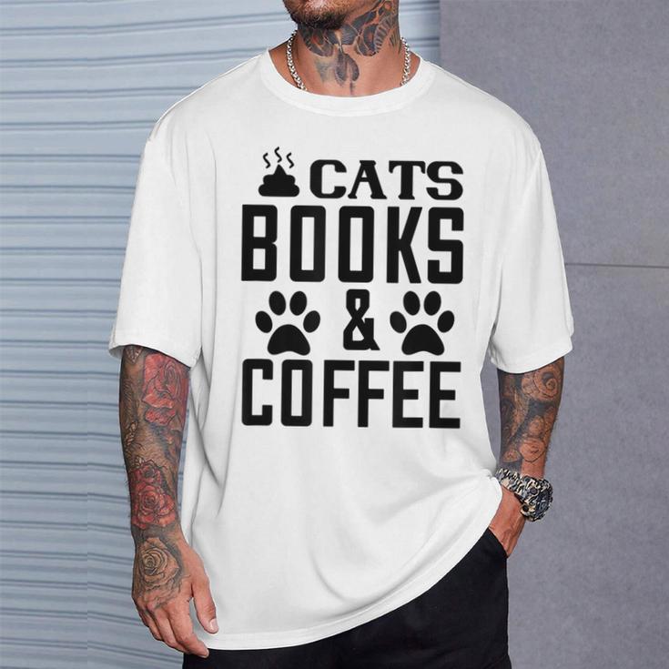 Cats Books And Coffee Reading T-Shirt Gifts for Him