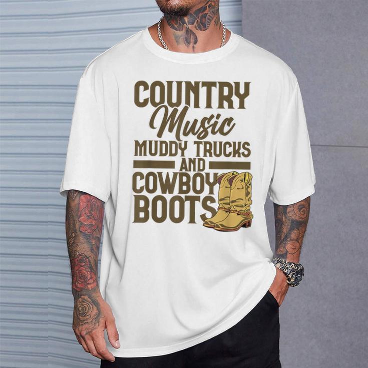 Country Music マディトラックとカウボーイブーツ ウェスタンusa Tシャツ 彼への贈り物