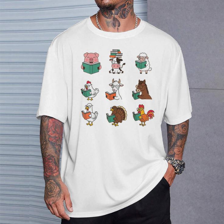 Cute Farm Animals Reading Books Teacher Library Reader T-Shirt Gifts for Him Cute Farm Animals Reading Books Teacher Library Reader T-Shirt Gifts for Him