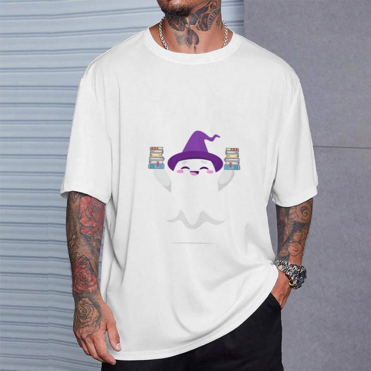 Cute Halloween Literacy Teacher Witch Reading Books Ghost T-Shirt Gifts for Him