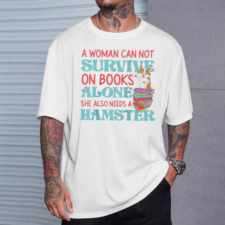 Cute Hamster Reading Book A Woman Can Not Survive On Books Raglan Baseball Tee T-Shirt Gifts for Him