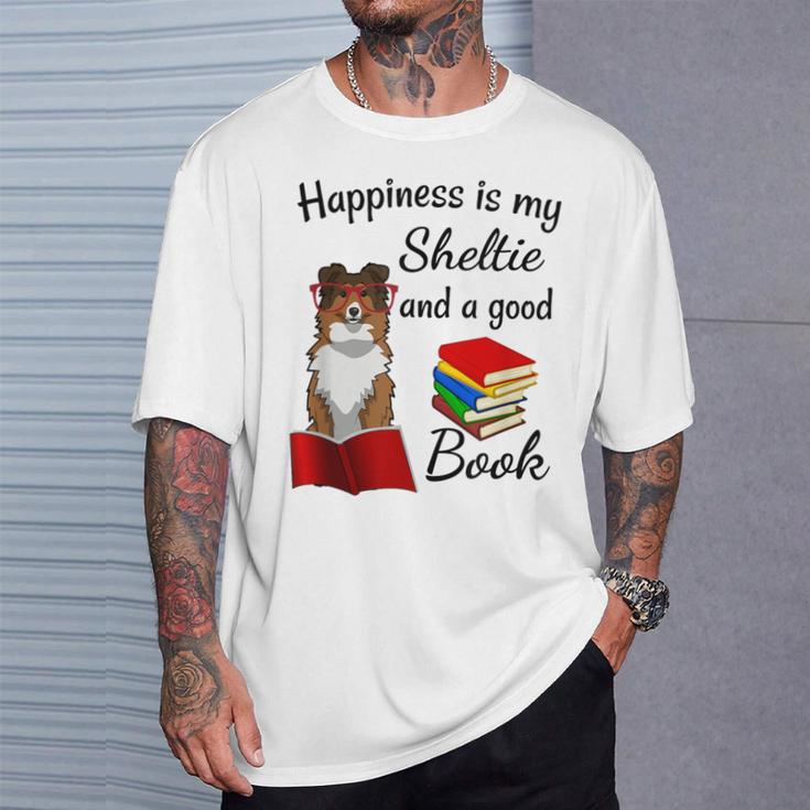 Cute Happiness Is Sheltie And Books Sheltie Mom T-Shirt Gifts for Him