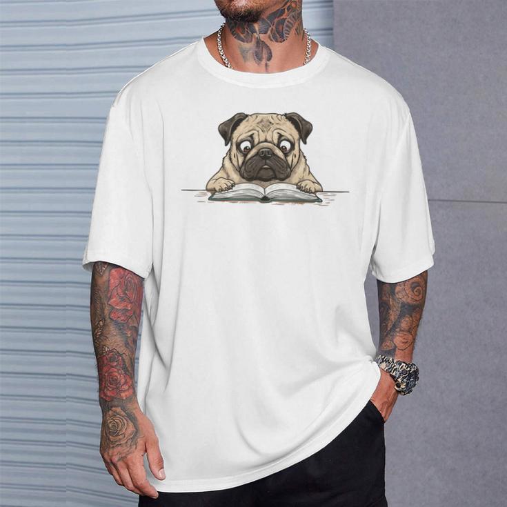 Cute Pug Dog Reading Book Love To Read T-Shirt Gifts for Him