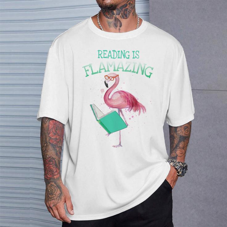 Cute Reading Is Flamazing Flamingo Book Lover Reader T-Shirt Gifts for Him