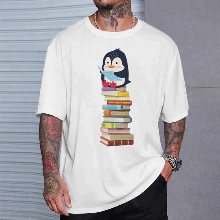 Cute Reading Penguin Women's Tops Book Lovers T-Shirt Gifts for Him