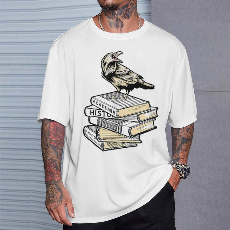 Dark Academia Aesthetic Raven Crow On Old Vintage Books T-Shirt Gifts for Him