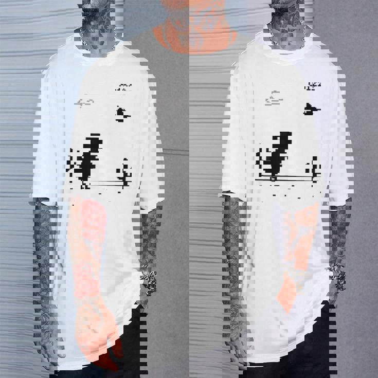 Dino T-Rex 恐竜 ピクセルゲーム インターネットなし オフライン 面白い 男性 Tシャツ 彼への贈り物