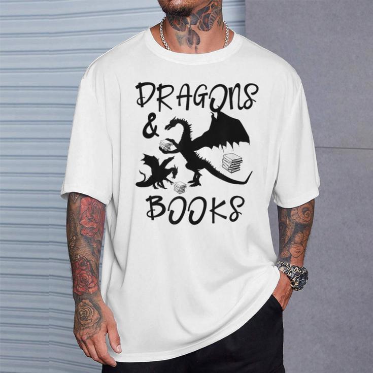 Dragons & Books Reading T-Shirt Gifts for Him