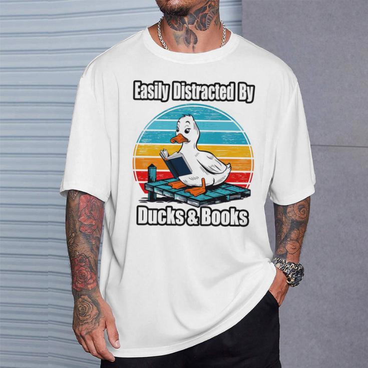 Ducks Books Lover Easily Distracted By Ducks & Books T-Shirt Gifts for Him