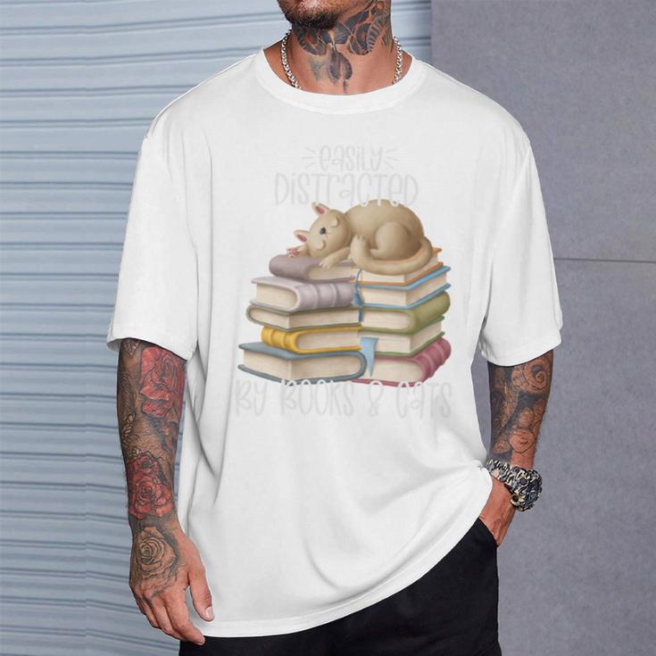 Easily Distracted By Books And Cats T-Shirt Gifts for Him Easily Distracted By Books And Cats T-Shirt Gifts for Him