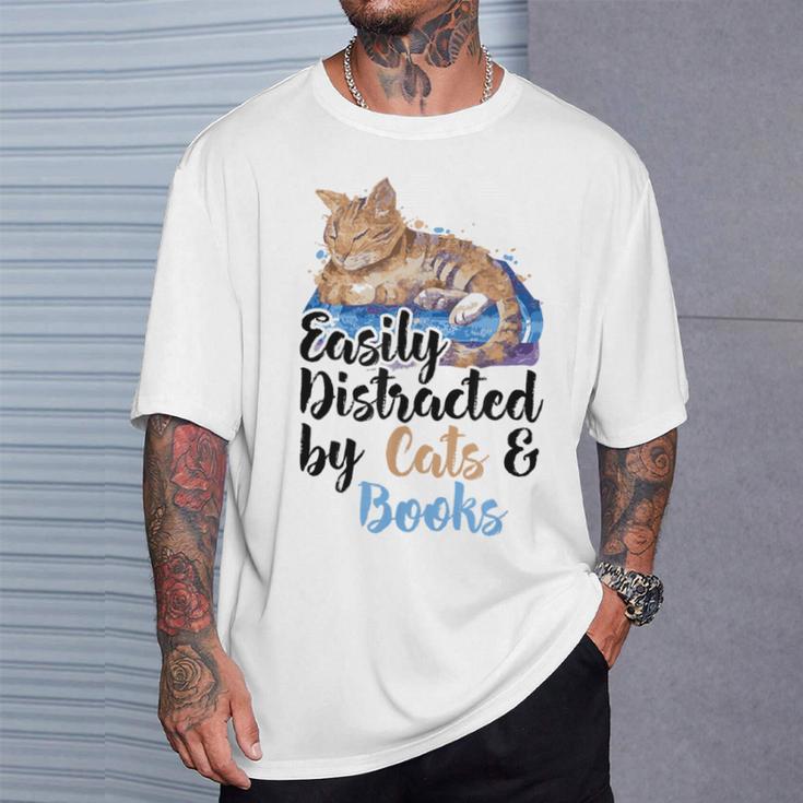 Easily Distracted By Cats And Books For Cat Lovers Men Women Kids T-Shirt Gifts for Him