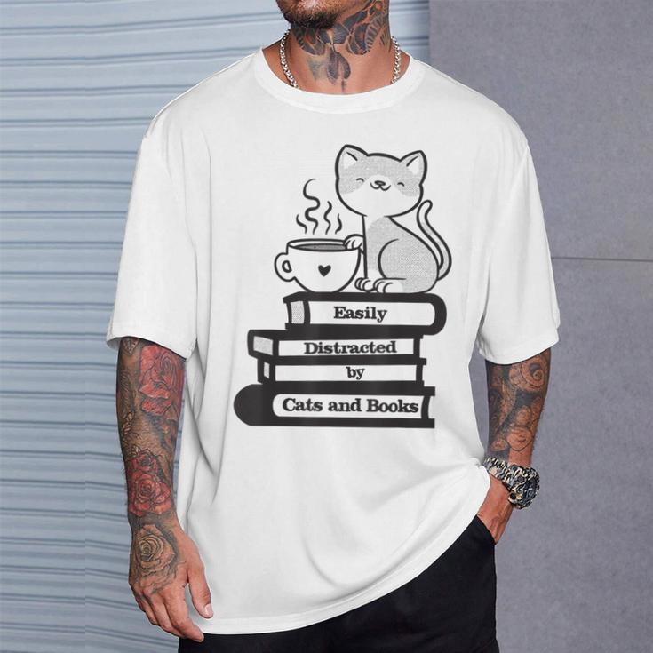 Easily Distracted Cats And Books T-Shirt Gifts for Him Easily Distracted Cats And Books T-Shirt Gifts for Him