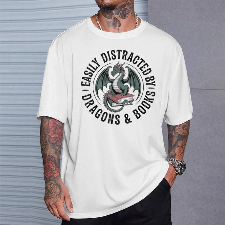 Easily Distracted By Dragons & Books T-Shirt Gifts for Him