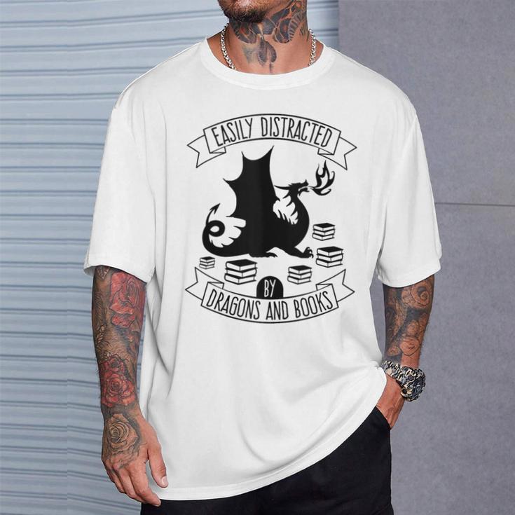 Easily Distracted By Dragons And Books Dragon & Book T-Shirt Gifts for Him