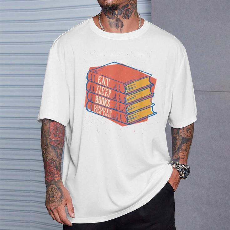Eat Sleep Books Repeat Book Lover Reading Bookworm Teacher T-Shirt Gifts for Him