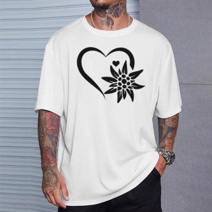 Edelweiss フラワーマウンテン Edelweiß フラワーハート Edelweiß 長袖tシャツ Tシャツ 彼への贈り物