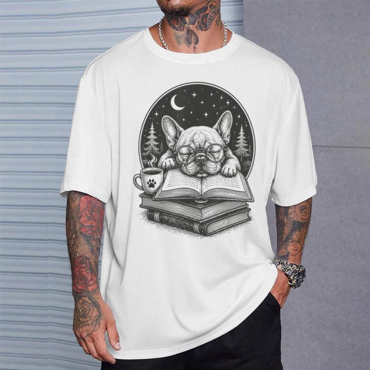 French Bulldog Reading Book Coffee Sky Glasses T-Shirt Gifts for Him French Bulldog Reading Book Coffee Sky Glasses T-Shirt Gifts for Him