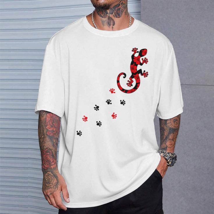Gecko Footprint ハイビスカスフラワー ハワイサーフスタイルtシャツ Tシャツ 彼への贈り物
