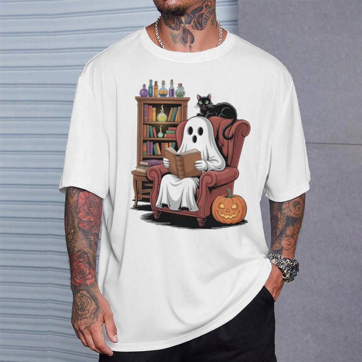 Ghost With Bookshelf Halloween Bookish Premium Tri-Blend T-Shirt Gifts for Him