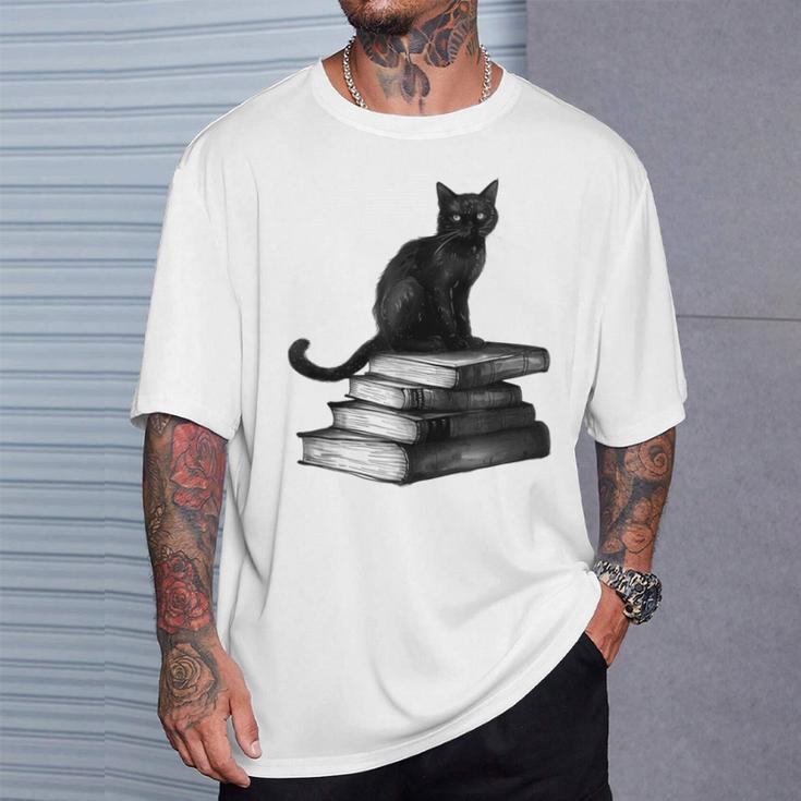 Goth Mystical Gothic Books & Cat T-Shirt Gifts for Him
