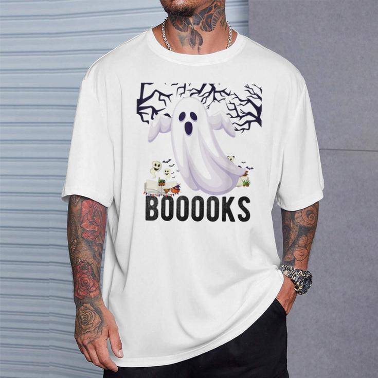 Halloween Teacher Librarian Books Reading Ghost Pun BOOOOKS For Men Women Kids T-Shirt Gifts for Him
