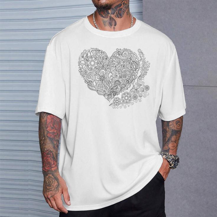 Heart Shaped Adult Coloring Book Style FashionShirt T-Shirt Gifts for Him