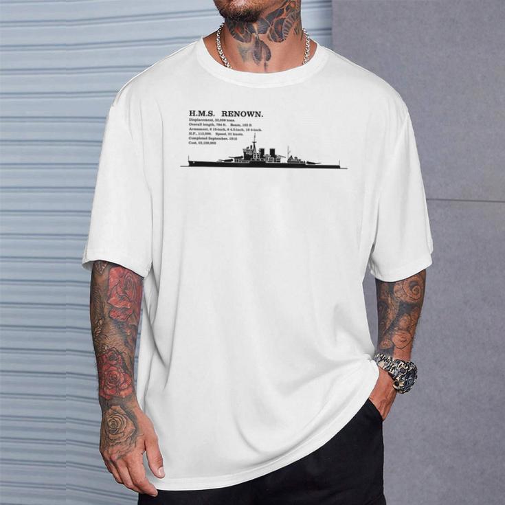 Hms レナウン イギリス巡洋戦艦のシルエットのインフォ グラフィック Tシャツ 彼への贈り物