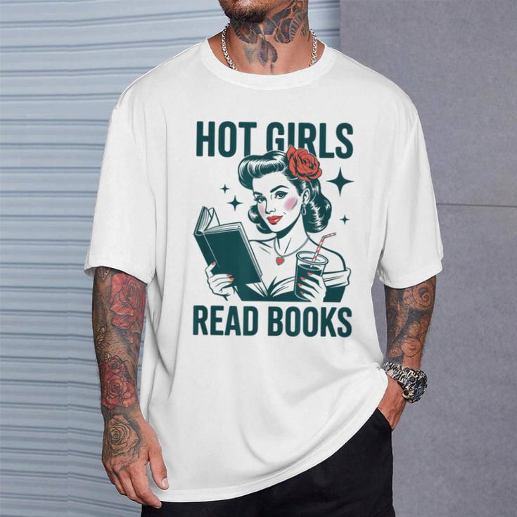 Hot Girls Read Books Bookworm Librarian Humor T-Shirt Gifts for Him