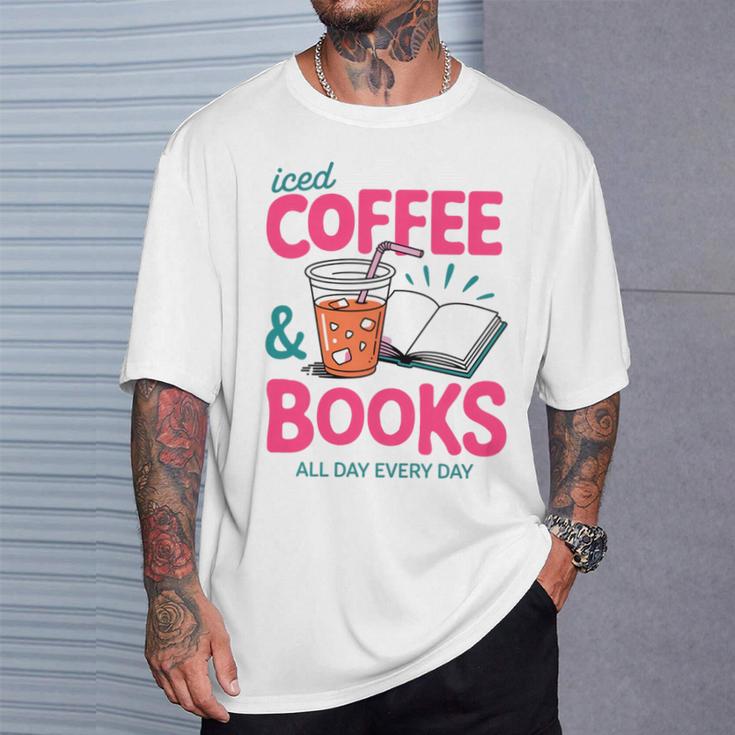 Iced Coffee & Books Reading Lover Trendy Summer Premium Tri-Blend T-Shirt Gifts for Him