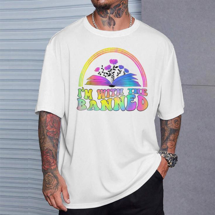 I'm With The Banned Books Retro Tie Dye Wildflowers T-Shirt Gifts for Him