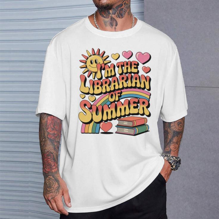 I'm The Librarian Of Summer Groovy Rainbow Retro Book Lover T-Shirt Gifts for Him