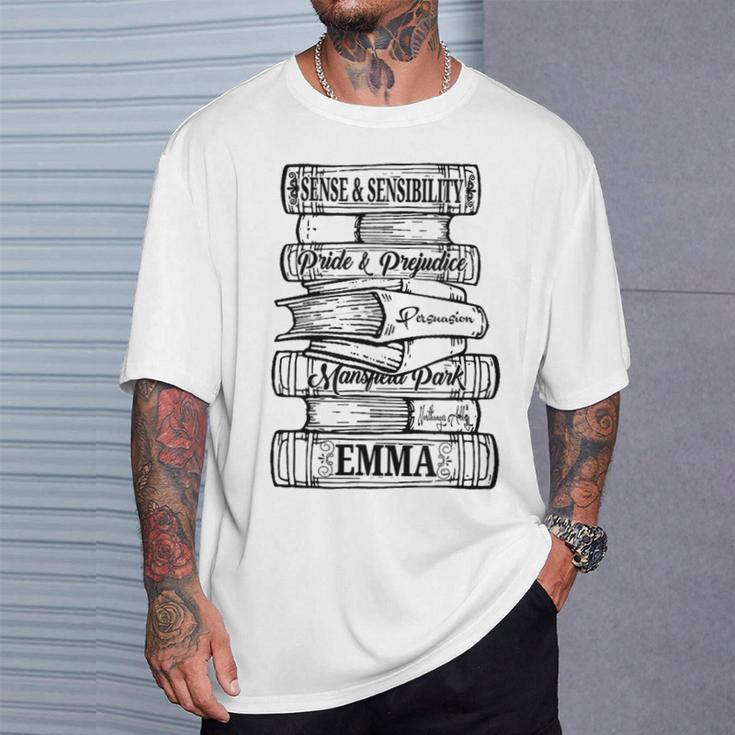 Jane Austen Book Stack Book Club Fans Romantic Novels T-Shirt Gifts for Him