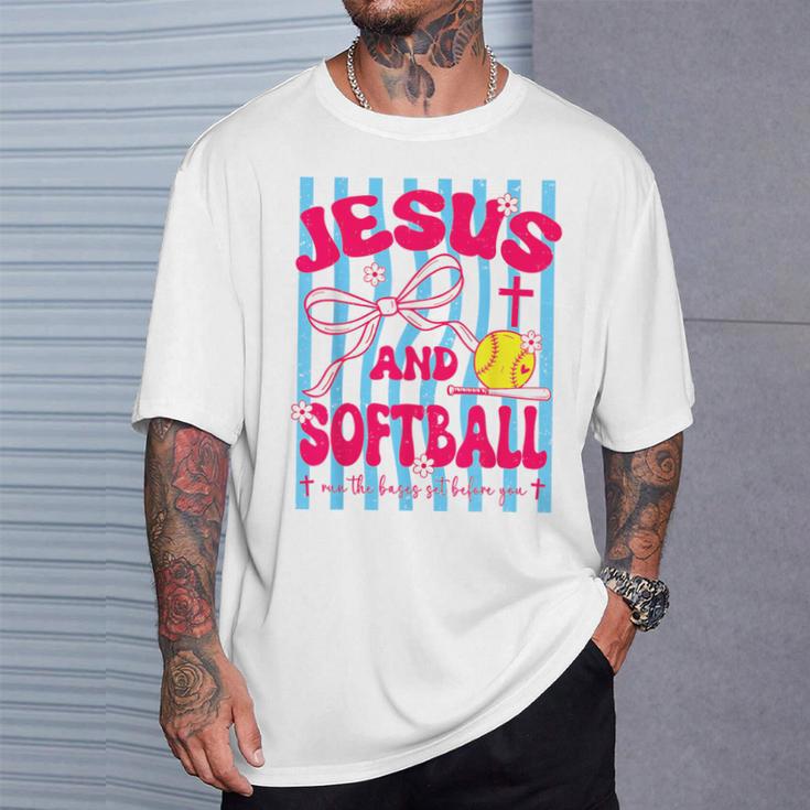 Jesus And Softball Bow Christian Mom Mama Girls Faith Womens T-Shirt Gifts for Him Jesus And Softball Bow Christian Mom Mama Girls Faith Womens T-Shirt Gifts for Him