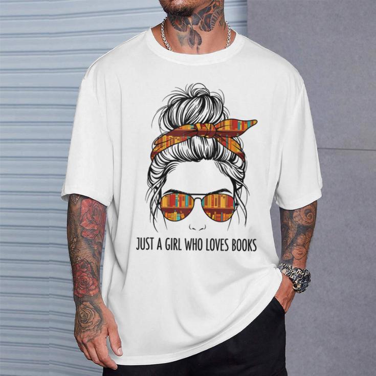 Just a Girl Who Loves Books Pajamas Shirt Reading Book Lover T-Shirt Gifts for Him
