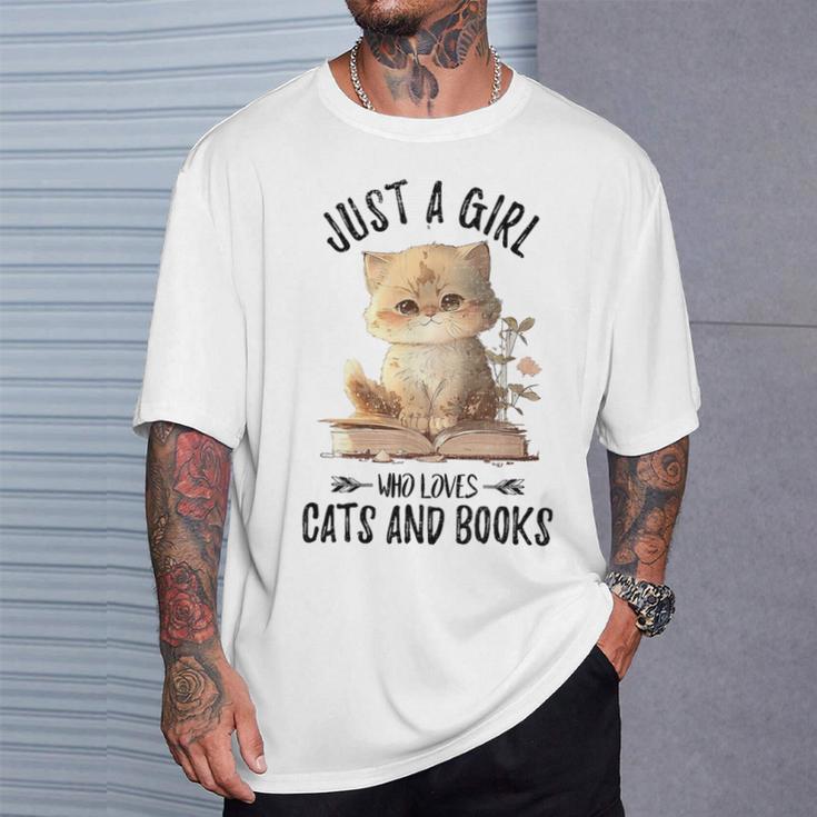 Just A Girl Who Loves Cats And Books Kitties Pet Art Lover T-Shirt Gifts for Him Just A Girl Who Loves Cats And Books Kitties Pet Art Lover T-Shirt Gifts for Him